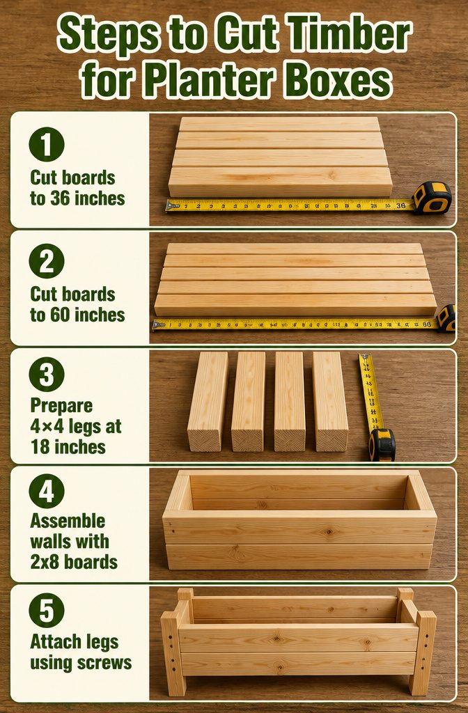 Cutting instructions and measurements for timber used in planter boxes.
