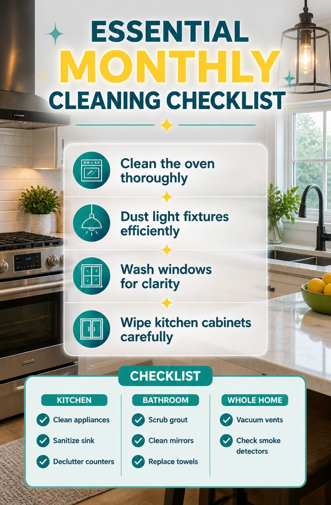 An image showing an essential monthly cleaning checklist.