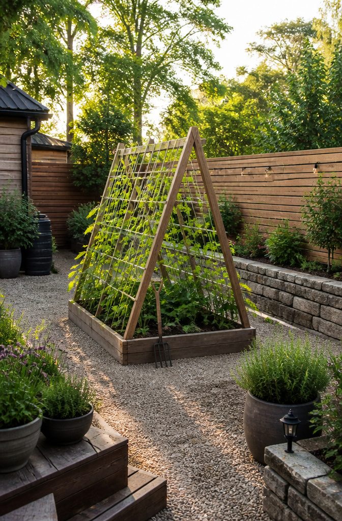 Raised Garden Bed Trellis: 6 Ways to Add Vertical Support 9 A-frame trellis providing support for climbing plants.