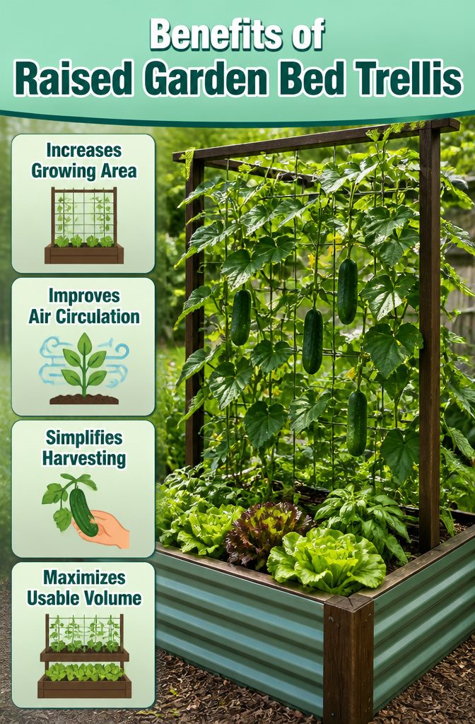 Raised Garden Bed Trellis: 6 Ways to Add Vertical Support 12 Installation guidelines for setting up a trellis in a garden bed.